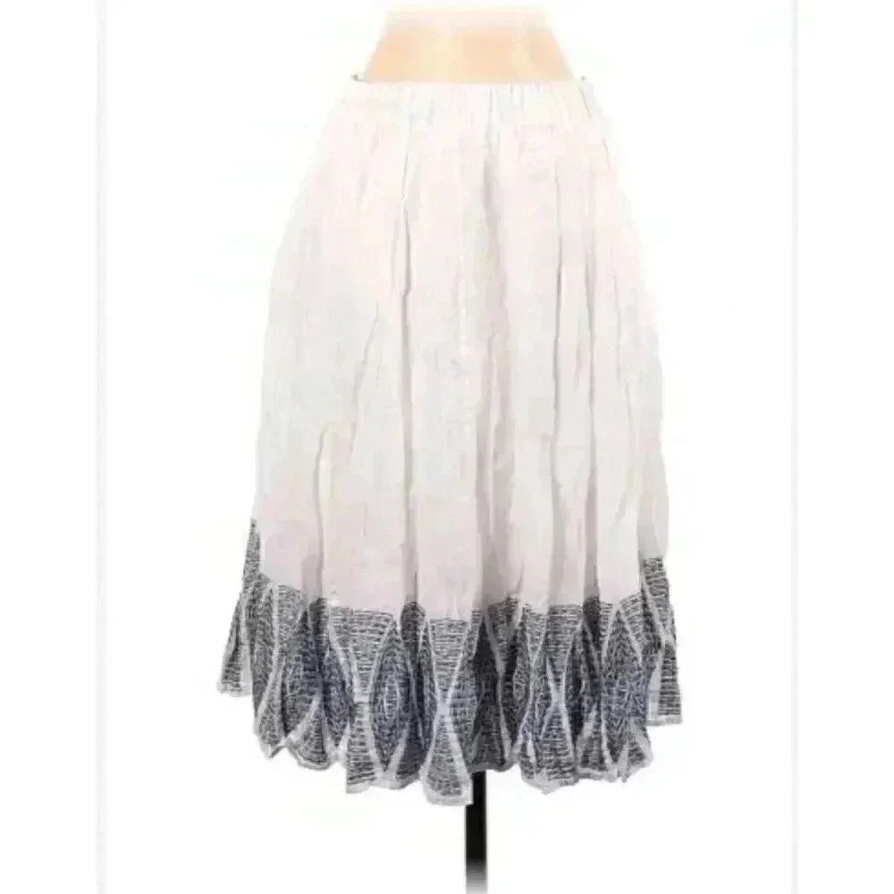 Lands' End White A-Line Skirt with Black Geometric Hem